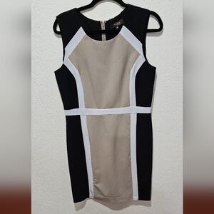 Sheath Dress Black White Khaki Sleeveless Colorblock Size 10